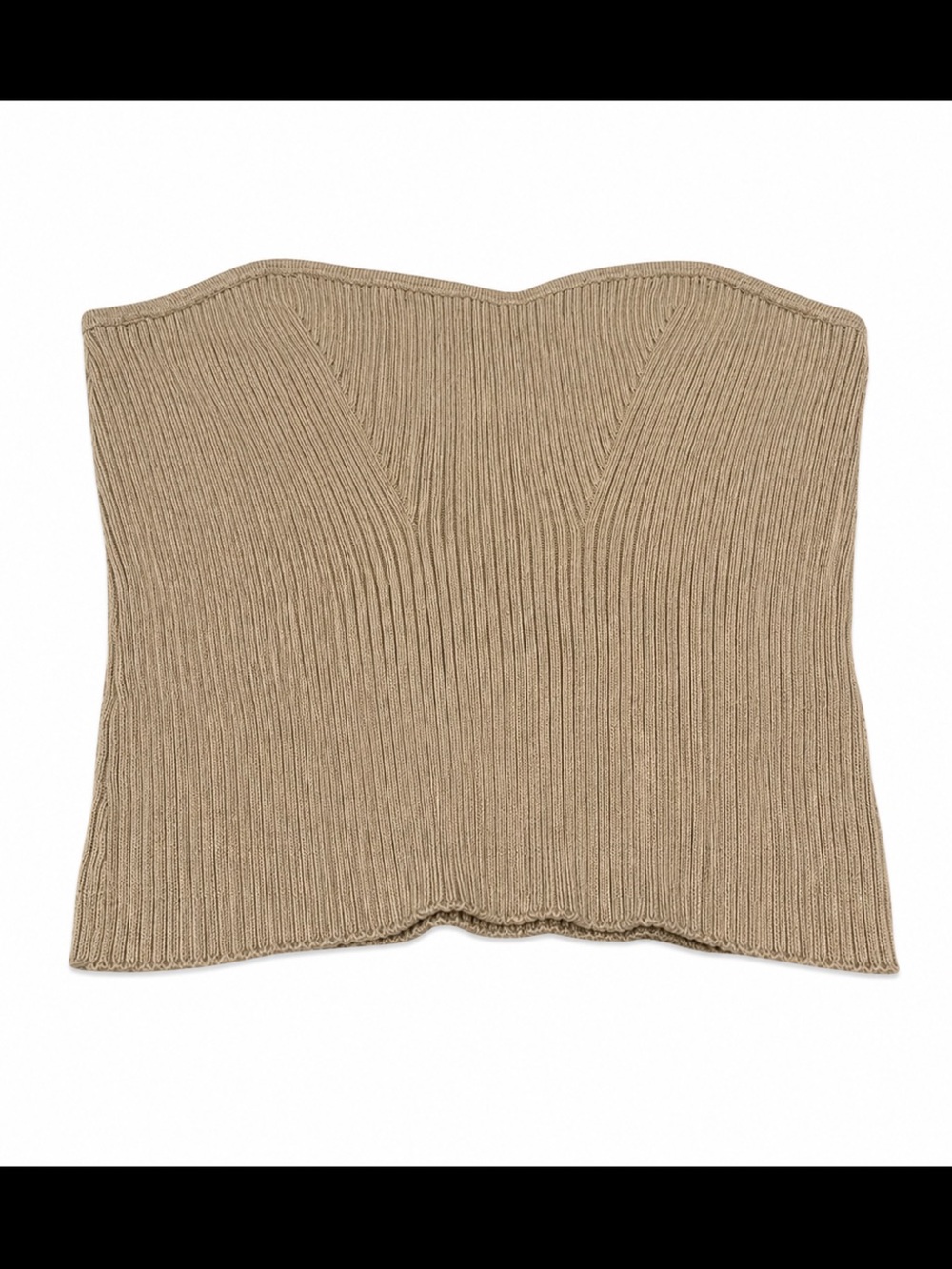 Strapless Ribbed Knit Tube Top - Camel - Picture 2 of 7